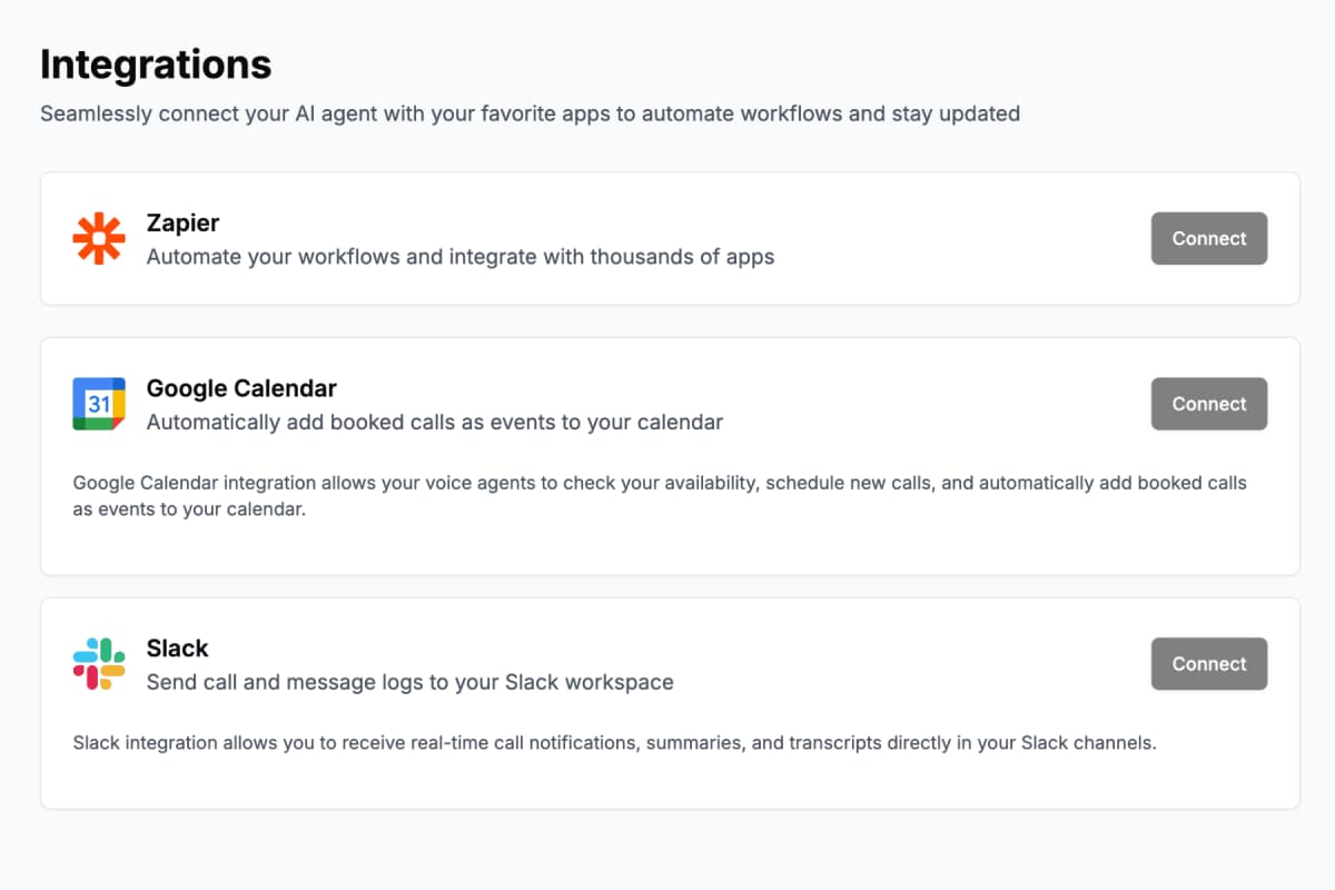 Calldock integration options with platforms like Zapier and Slack