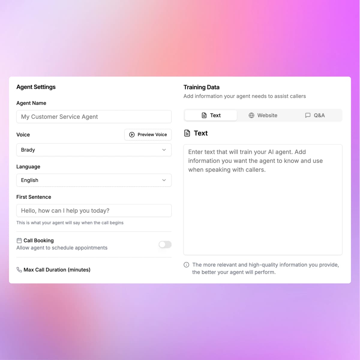 Creating a Calldock AI voice agent by uploading business data