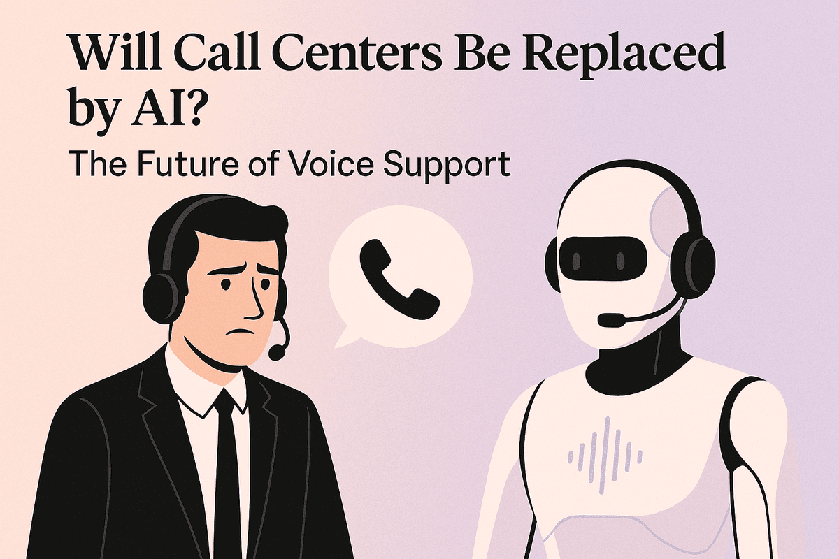 Futuristic call center with AI and human agents working together